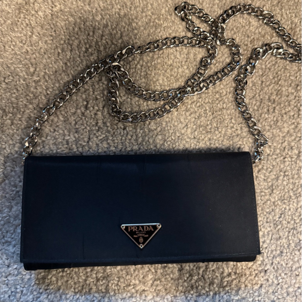 Prada Black Saffiano Leather Wallet on chain